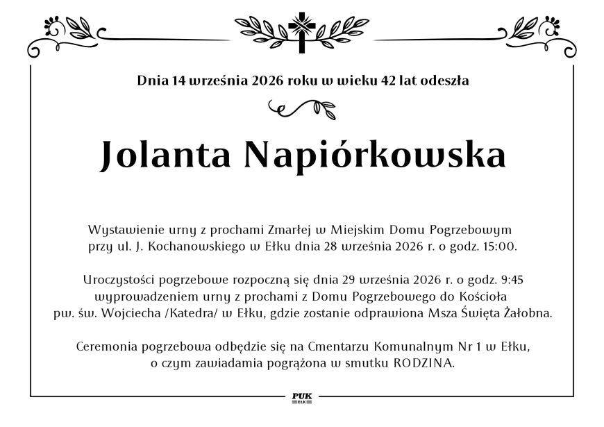 Jolanta Napiórkowska - nekrolog